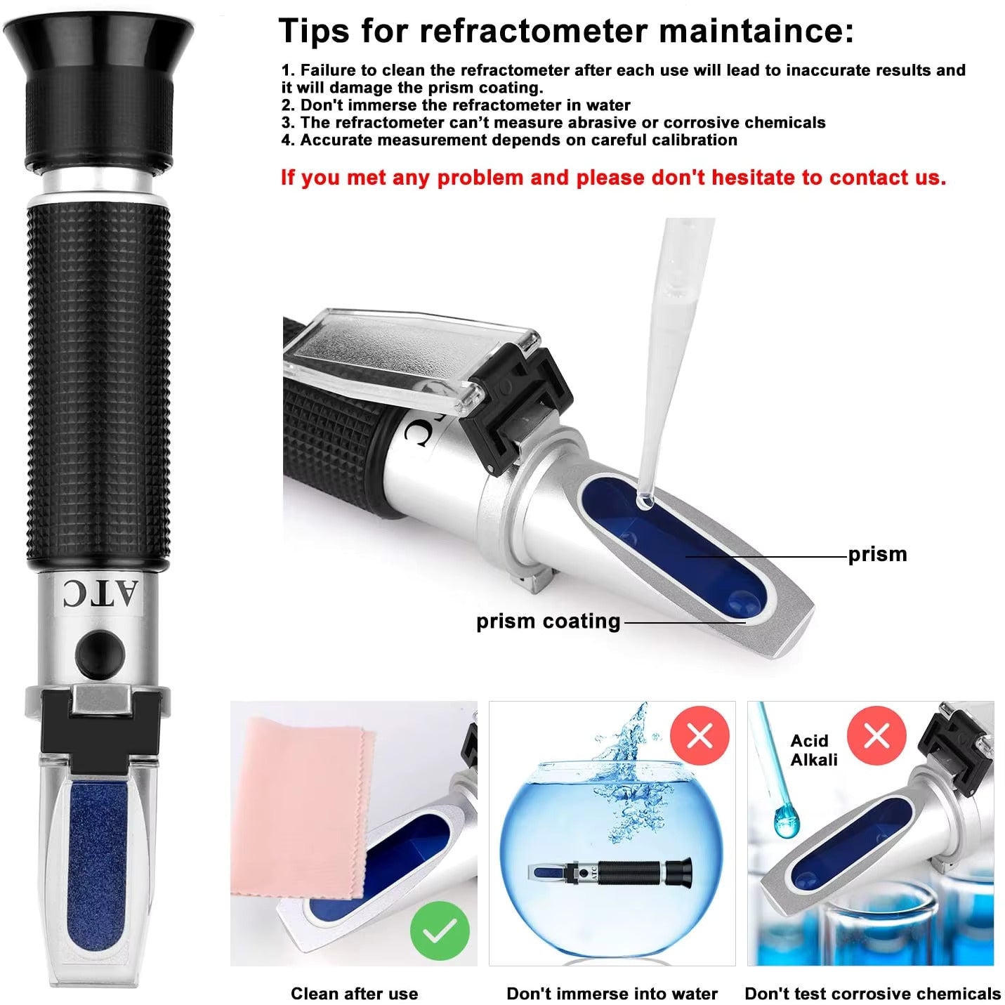 Salinity Refractometer with ATC Function Dual Scale